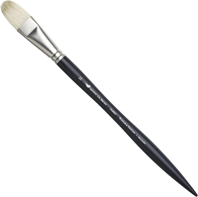 Winsor & Newton Artists' Oil Hog Paint Brush, Long Handle Size 12, Filbert | Handcrafted with interlocked Chungking bristles; Have spring, stiff, & flagged allowing large amounts of colour to be carried