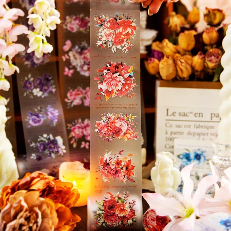 Alideco 6pcs Decorative Adhesive Tapes matte floral PET Tape Great for Bullet Journal Supplies, Arts, Scrapbook, DIY Crafts, Planners (huahuiyanlushengkai)