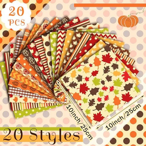 HunnmingRe 20 Pcs 10''x10'' Fall Thanksgiving Quilting Fabric Squares