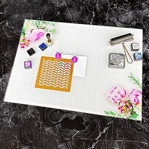 GLASSBOARD STUDIO Glass Craft Mat - Magnetic, Heat & Scratch Resistant - For Crafting, Cutting, Painting, Mixed Media Artwork - Grid Lines, Non-Slip Rubber Feet (Floral 24"L x 36"W)
