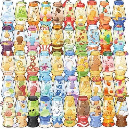 50pcs Lava lamp Stickers for Laptop Water Bottles, Transparent PET Waterproof Adhesive Lava Light Decals for Kids Birthday Party Scrapbook Phone (Lava Light)