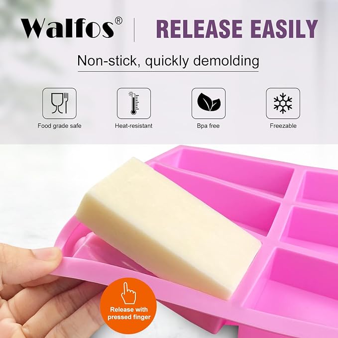 Walfos Soap Molds Set of 2, Food Grade Silicone Soap Mold with Polished Surface, Easy to Strippe, Perfect for Soap Making Supplies, Homemade Craft Soap Mold, Cake & Chocolate Mold (Purple ＆ Pink)