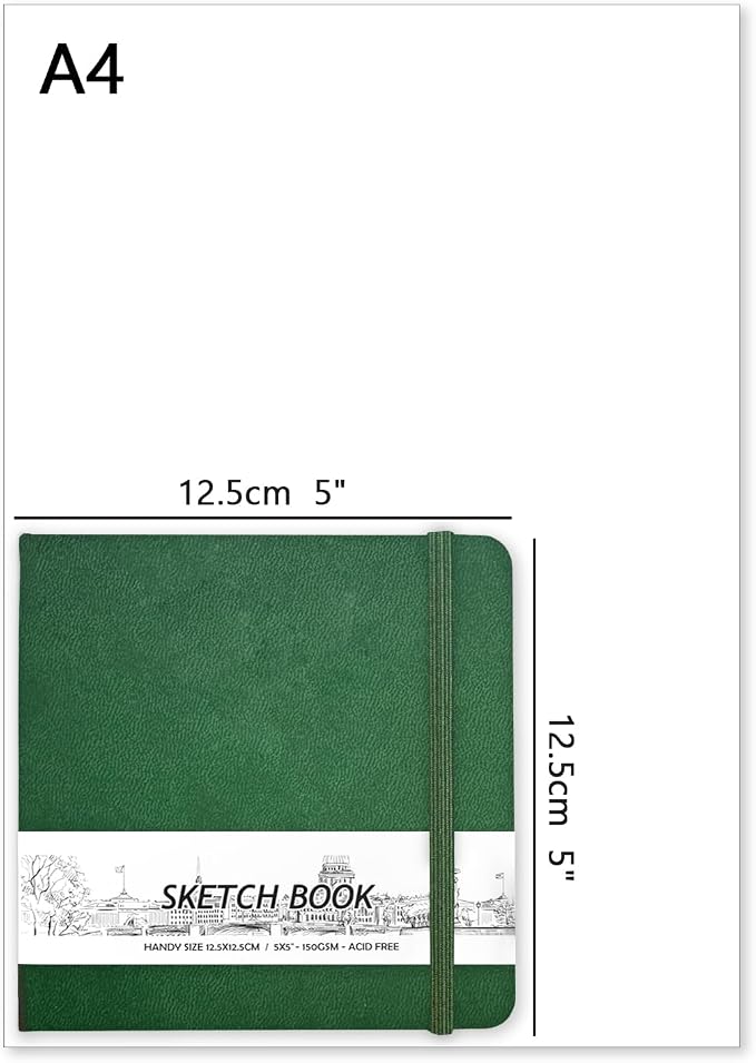 5" x 5" Hardcover Sketch Book,58 Sheets Small Mixed Media Pocket Sketch Pad