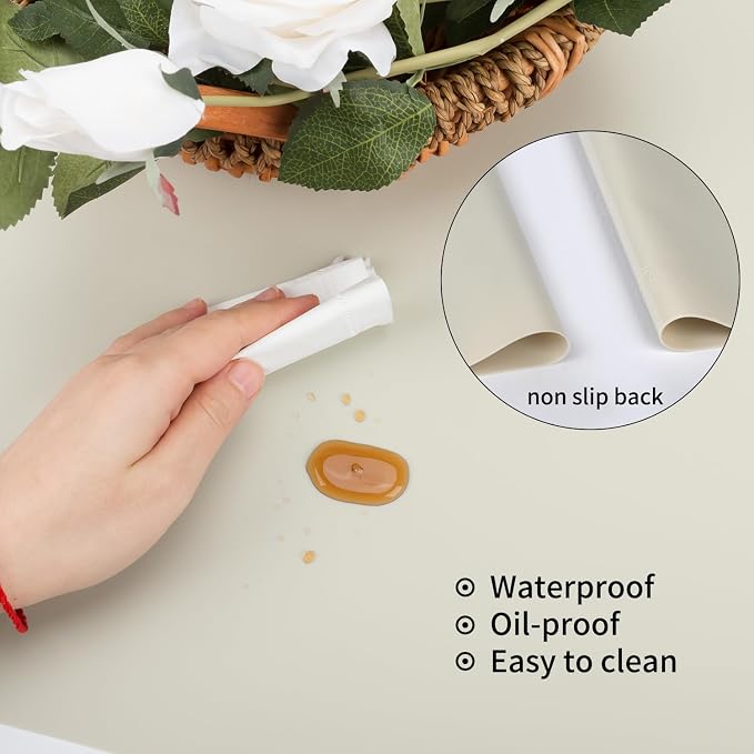Extra Large Silicone Placemat, Food-Grade Flexible Silicone Mat Kids Non-Slip Dinner Placemat Waterproof Heat Insulation Countertop Protector Silicone Pastry Rolling Dough Mats 27.6 x 15.7''Beige