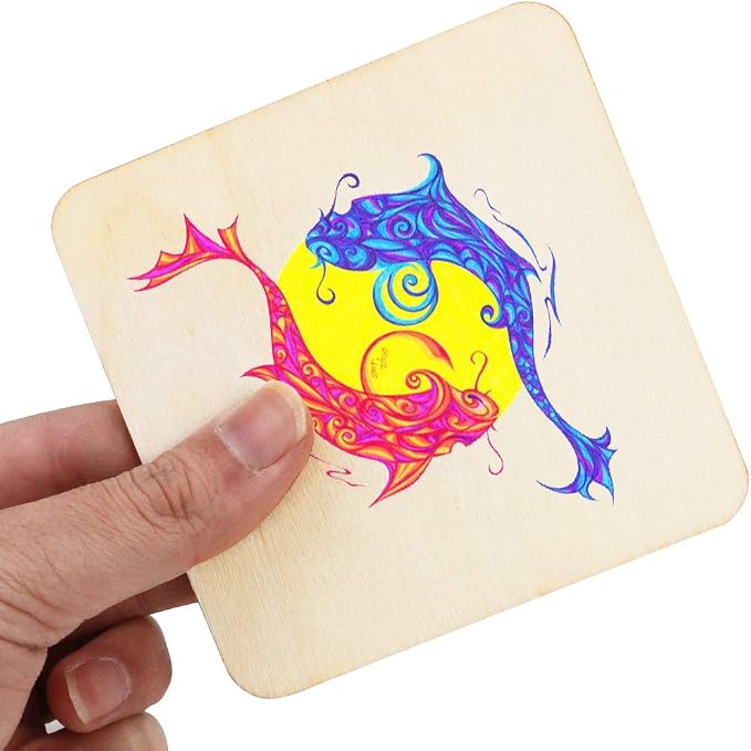 40Pcs Unfinished Laser Engraving Carving Blank Wood Pieces for Painting, Coasters, DIY Arts Craft Project, Staining and Decorations