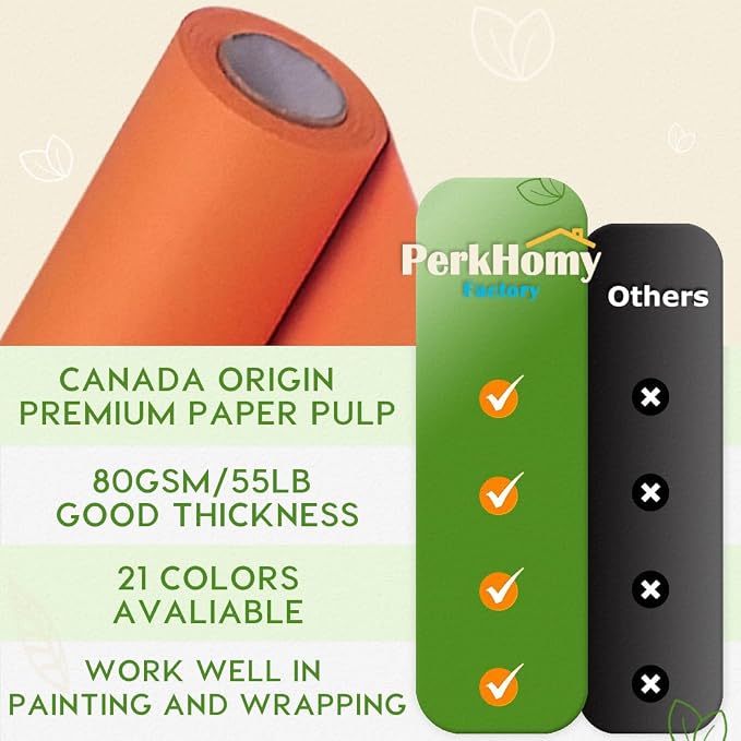 PerkHomy OrangeRed Kraft Paper Roll 36" x 3,600" (300') for Gift Wrapping Bouquet Flower Art Painting Craft Writing Packaging Shipping 80GSM 55LB (OrangeRed, 36" x 300')