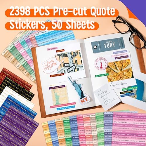 2398PCS Quote Stickers, Gold Foil Word Phrase Stickers for Junk Journal, Pre-Cut Motivational Inspirational Small Talk Labels for Scrapbook, DIY Craft Card Making (50 Sheets)