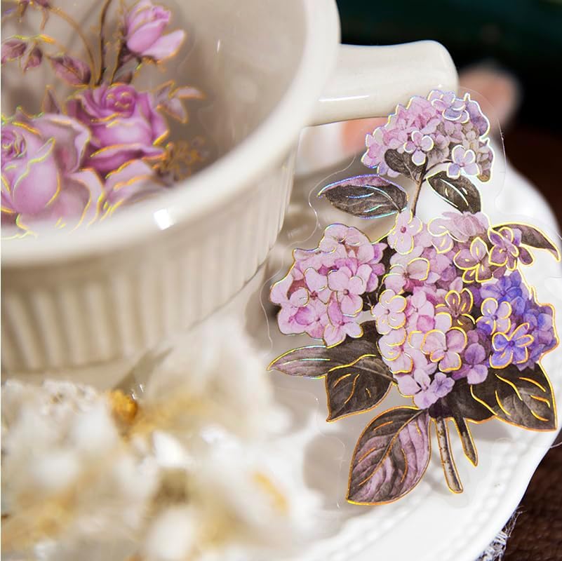 80Pcs Natural Flower Stickers for Scrapbooking,Self-Adhesive Transparent Flower Stickers Scrapbook Supplies Journaling Supplies for Adult Card Making Letters DIY Water Bottle Cards Decoration