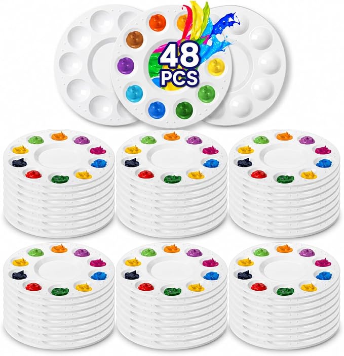Mr. Pen- Bulk Round Paint Tray Palettes, 48 Pack | Bulk Plastic White Palettes for Students, Kids, DIY, Craft, Art Class, Painting, Paint Holder