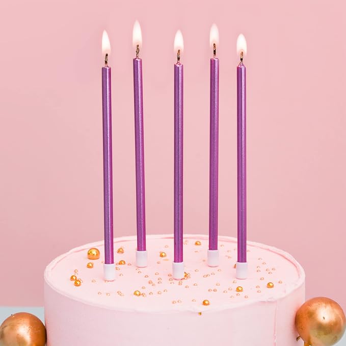 PHD CAKE Purple Long Thin Metallic Birthday Candles for Cake Party, Cake Candles, Weddings Cake Decorations, Candles for Cake