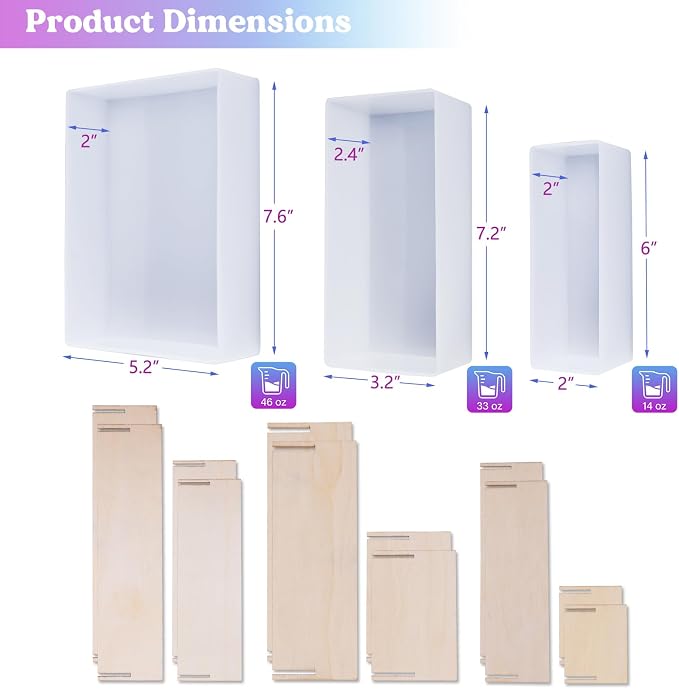 LET'S RESIN Rectangle Silicone Resin Molds, 3 pcs Large Resin Molds Wooden Support, Deep Epoxy Resin Molds for Flowers Preservation, Insect Specimen, Christmas Home Décor, DIY Resin Art Crafts Gift