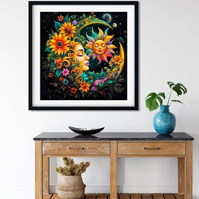 Sun and Moon Diamond Art Painting Kits for Adults - Round Full Drill Diamond Dots Paintings for Beginners, 5D Paint with Diamonds Pictures Gem Art Painting Kits DIY Crafts Project Kits 14x14inch