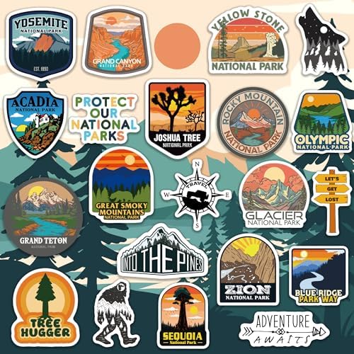 156 Pcs National Parks Sticker Pack, Outdoor Nature Camping Hiking Inspired Waterproof Vinyl Decals for Water Bottles Laptop Car, Mountains Travel Adventure Parks Stickers
