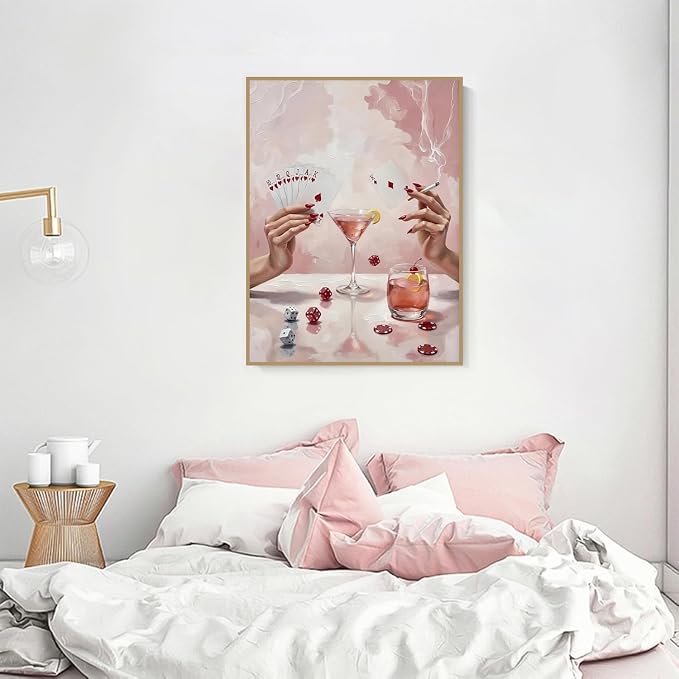 Pink Poker Diamond Art Kits for Adults Diamond Painting Kit for Beginner | 5D DIY Funny Cute Vintage Diamond Dots Full Drill Crafts for Gem Art Dot Art for Adults Home Wall Decor for Teens 12x16 in