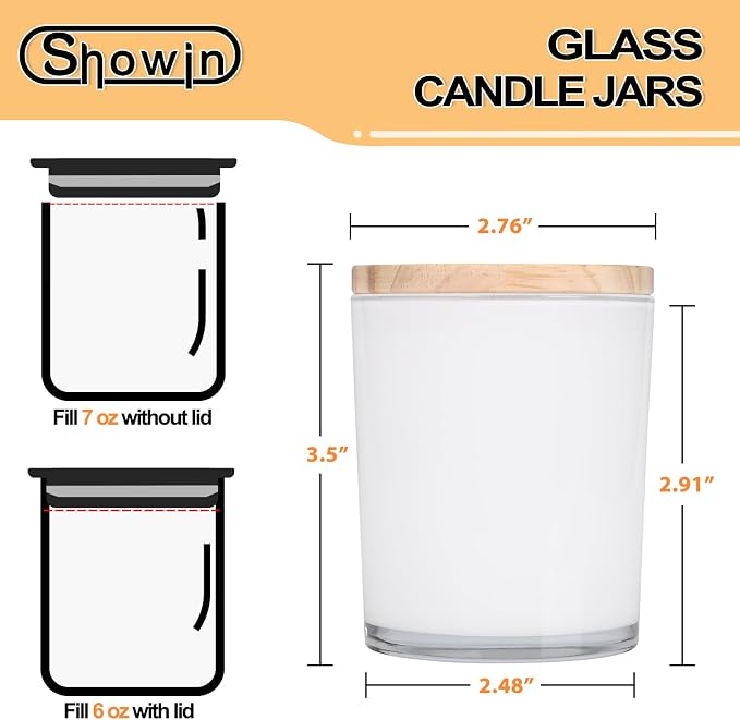 SHOWIN Thick Candle Jars for Making Candles 12 Pcs, 7 OZ Empty Jars with Wood Lids for Candle Making, Sample Container, Inner White