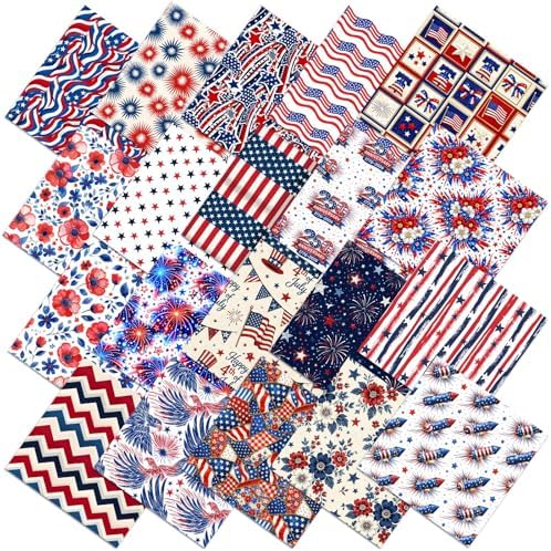 HunnmingRe 20 Pcs 10''x10'' Patriotic Red White Blue Quilting Fabric Square