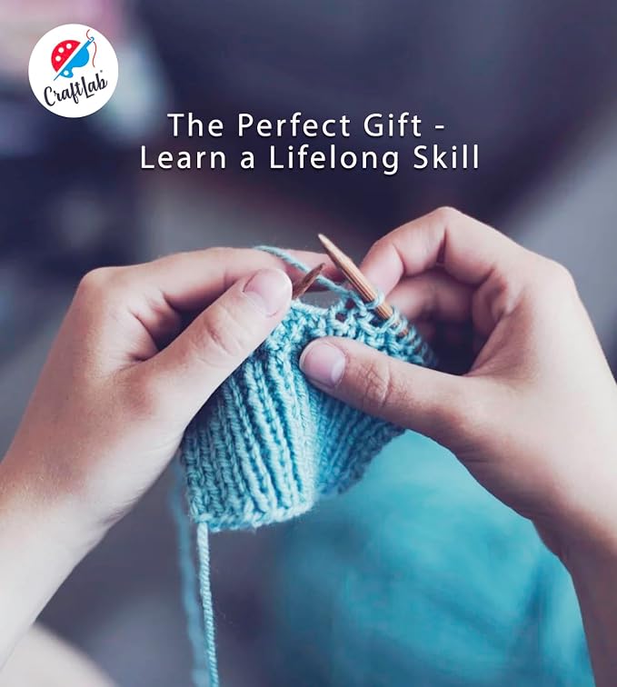 CraftLab Knitting Kit - Beginner Knitting Supplies with Wool Yarn, Needles, Instructions, DIY Gift