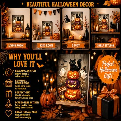 Halloween Paint by Numbers Kit for Kids 6-8-12 with Frame Easel 8x12 inch