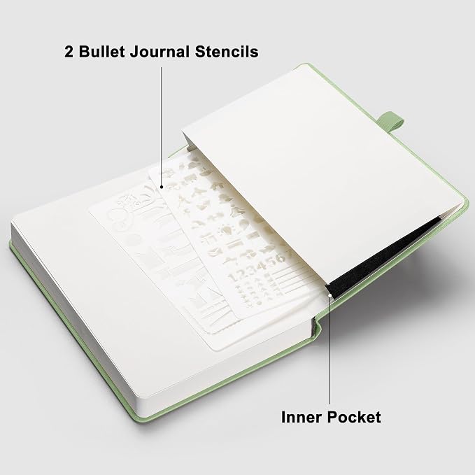 RETTACY Blank Journal Notebook, 192 Pages, A5 Medium Size (5.7'' x 8.3'') | Leather Hardcover, 100 GSM Thick Paper, for Sketching, Drawing, Painting (Light Green)