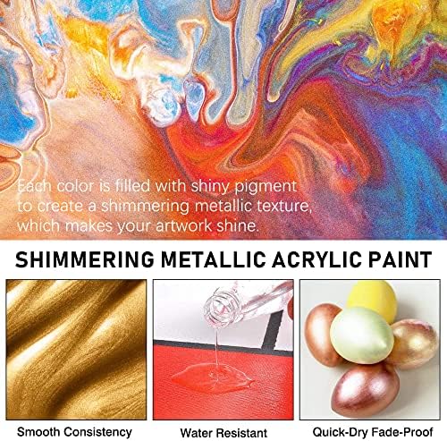 ABEIER Metallic Acrylic Paint Set 24 Colors 2oz Rich Pigments Non-Toxic