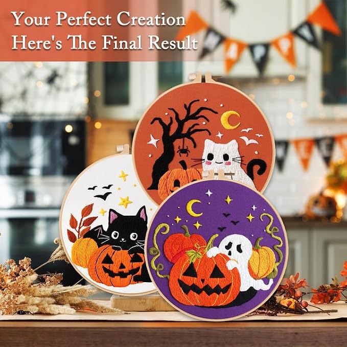 Nuberlic 3 Pack Halloween Embroidery Kit for Beginner Adults