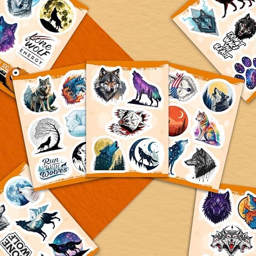 100Pcs Wolf Stickers for Water Bottle, Laptop - Cute Wolf Gift, Party Decoration - Forest, Woodland Animal Stickers - Gift for Women & Men