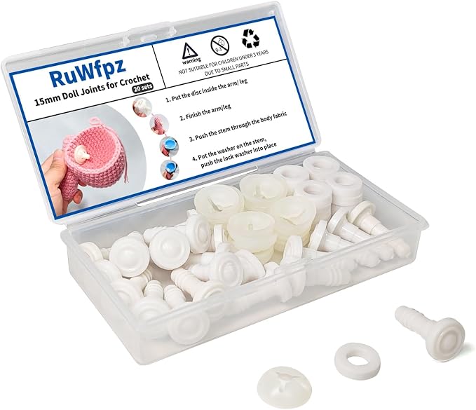 RuWfpz Doll Joints for Amigurumi Crochet 15mm 20 Sets Plastic White 5/8"