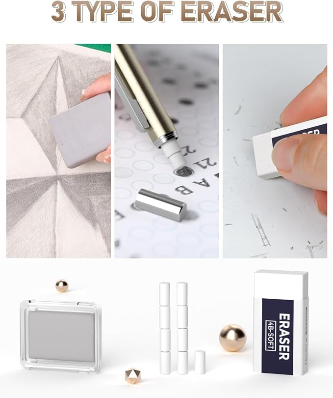 Nicpro 35PCS Gold Art Mechanical Pencils Set, 3 PCS Metal Drafting Pencil | 0.5 mm & 0.7 mm & 0.9 mm & 3 PCS 2mm Lead Holder (6B 4B 2B HB 2H 4H Colors) For Sketching Drawing With 20 Tube Lead Refills