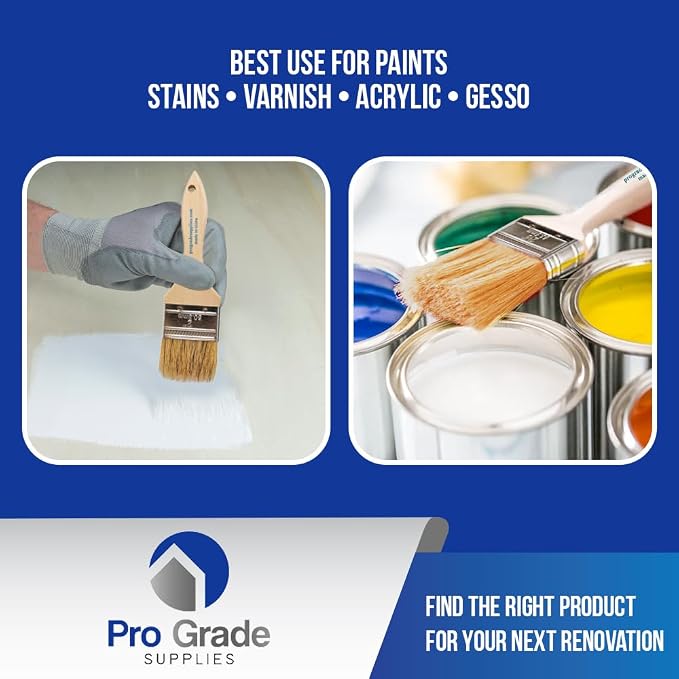 Pro Grade Chip Brushes, Disposable Paint Brushes, Assorted Sizes, 24 Piece | Natural bristle, wood handle | 4 widths, 6 of each | For stain, varnish & glue | Cabinets, furniture, crafts