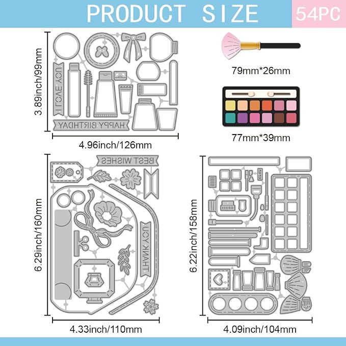 GLOBLELAND Cosmetic Bag Gift Card Holder Cutting Dies for DIY Scrapbooking Makeup Lipstick Brush Eyeshadow Cut Dies for Card Making Embossing Photo Album Craft Decor