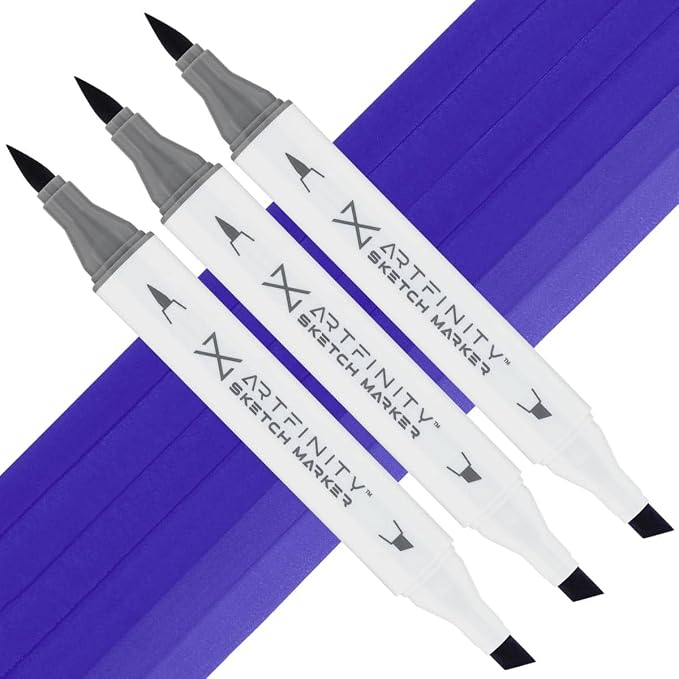 Artfinity Sketch Markers - Set of 3 - Violet Blue BV2-7, Vibrant, Professional, Dye-Based Alcohol Markers for Artists, Drawing, Travel, & More