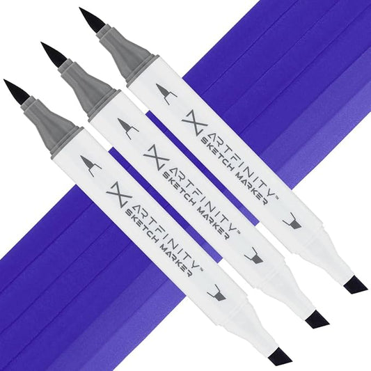 Artfinity Sketch Markers - Set of 3 - Violet Blue BV2-7, Vibrant, Professional, Dye-Based Alcohol Markers for Artists, Drawing, Travel, & More
