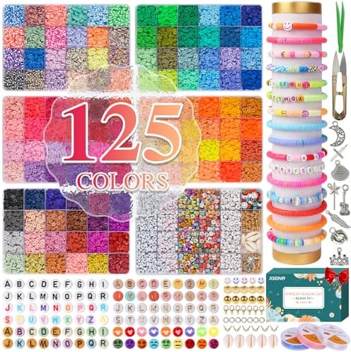 XSEINO 23000Pcs Clay Beads Bracelet Making Kit, 6Boxes 125Colors
