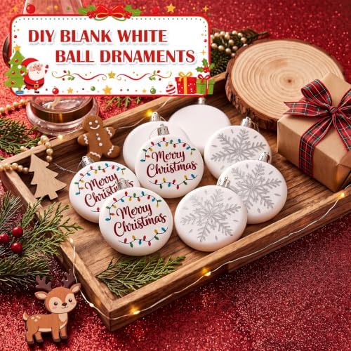 Zubebe 12 Pcs 2.36 Inch Christmas Blank White Ball Ornaments