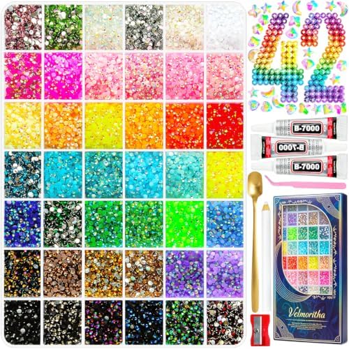 33000Pcs Bedazzling Kit, 42 Colors Resin Jelly Rhinestones 3mm Flatback Gems for Diamond Art, Crafting & Nail Art, Gift Box Bedazzler Kit with 3Pcs B7000 Jewelry Glue