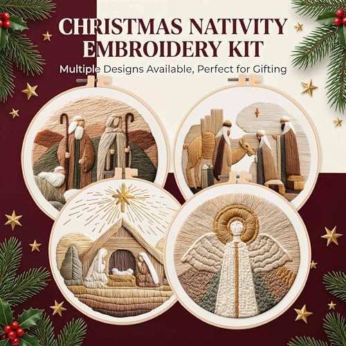 Harimau Adult Beginner Embroidery Starter Kit, Complete Set with 4 Patterns, 2 Hoops, Needles, Scissors, Instruction Guide & Stitching Video Tutorials