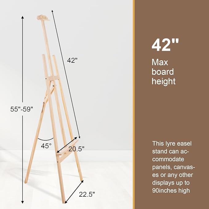 Falling in Art Adjustable Wooden Easel Stand for Painting&Display, Natural | Folding Art Easel for Display, Drawing, Wedding Sign and Poster, Suitable for Kids and Adults, Holds Up to 42"