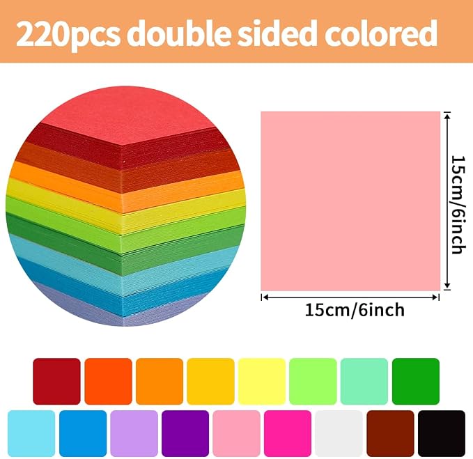Praisebank Pink Origami Paper, 220pcs 6x6 inch, Double Sided Color, Origami Paper Kit for Crafts, Origami Kit.