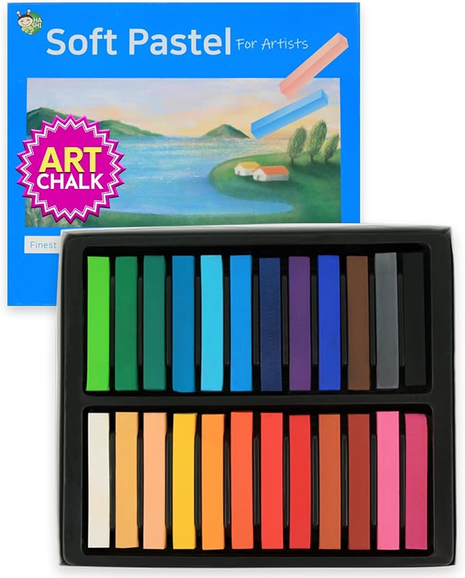 HA SHI Soft Chalk Pastels, 24 Assorted Colors, Soft Art Supplies for Artists, Professional Drawing Media, Stick Pastel for Advanced Users, DIY Beauty Nail Art, Pan Chalk Pastels