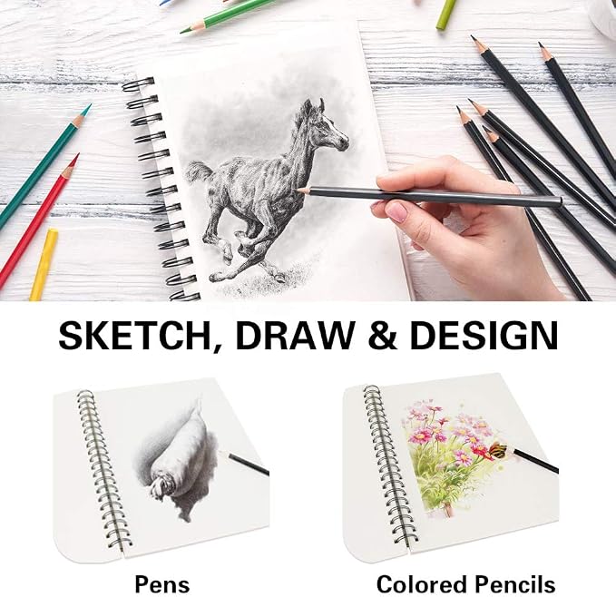 CONDA 9"x12" Sketch Book Set, 2 Pack, 120 Sheets, Spiral Bound Marker Pad, Durable Acid Free Sketchbook Mixed Media for Beginner Kids Adults Artists