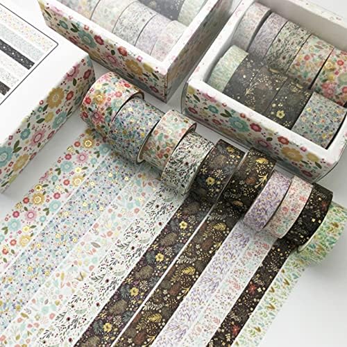 Creative Washi Tape Set 10 Rolls Gold Foil Print Decorative Masking Tapes for Arts, DIY Crafts, Journals, Planners, Scrapbook, Wrapping (Garden Maze)