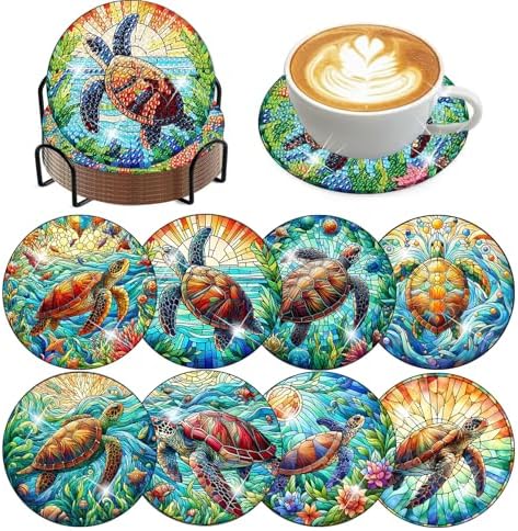 Diamond Art Coasters Kit, 8 Pieces Sea Turtle Diamond Painting Coasters Kit
