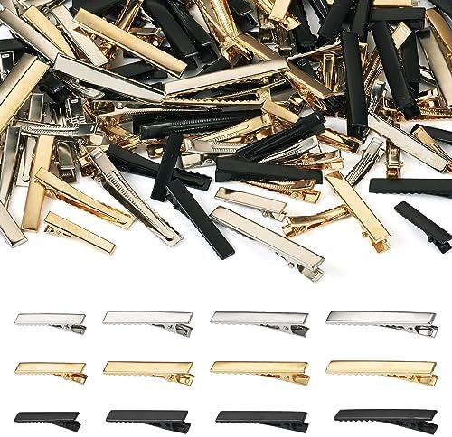 FASHEWELRY Hair Clip, 120Pcs Alligator Iron Hair Clips, 12 Style, 3 Colors, Hair Barrette Blanks for Bows Making, Hair Accessories, Size 31x8x8mm-57x11x10mm, for Women