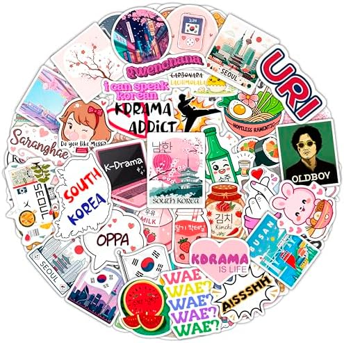 100Pcs South Korea Stickers for Luggage, Water Bottle - South Korean Gifts - Korean Party Supplies & Decorations - Korea Decals Waterproof - Gift for Women & Men