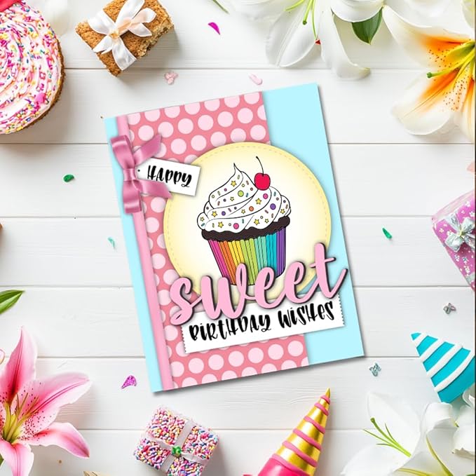 51Pcs Happy Birthday Clear Stamps and Dies for Card Making Metal Cutting Die Sets Birthday Wishes Cake Gift Die Cuts for DIY Crafting Album Paper Scrapbooking