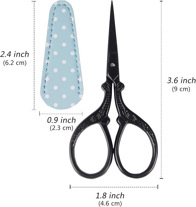 3.6inch Small Embroidery Scissors Sewing Crochet Cross Stitch | Knitting Scissors Sharp Craft Scissor with Leather Scissor Cover for Needlework Manual Sewing Handicrafts Tool