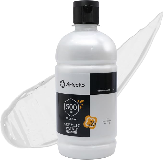 Artecho Pearl White Acrylic Paint 500ml / 17oz Large Bottle