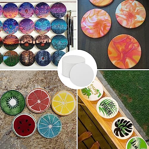 40 Pieces 4 Inch Round Blank Ceramic Coasters, Unglazed Ceramic Tiles Coasters, Ceramic Tiles with Cork Backing Pads for Painting, DIY Crafts, Mosaics, Circular, White.by GNIEMCKIN.