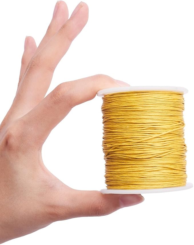 PH PandaHall 1mm Waxed Cotton Cord, 100 Yards Yellow Waxed Thread Beading String for Bracelet, Necklace, Jewelry, Waist Beads Making, Crafting, Macrame