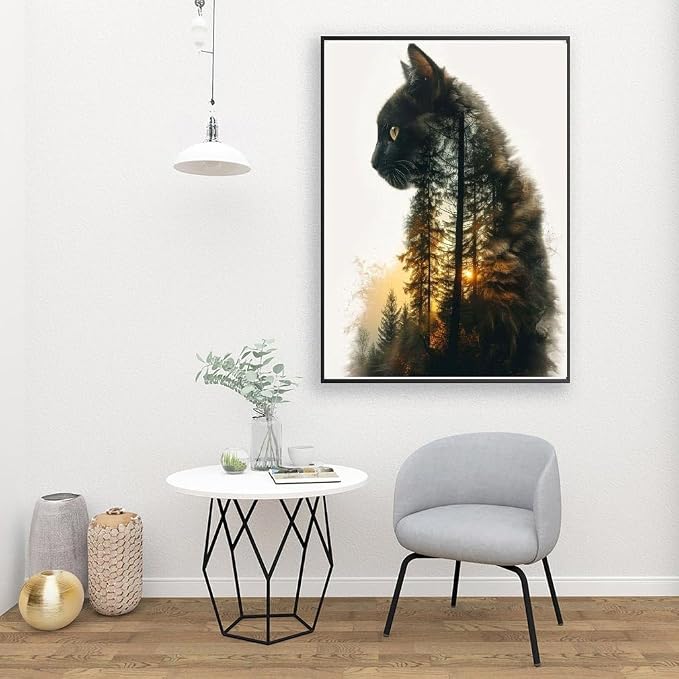 Clendo Forest Cat Paint by Numbers for Adults, Painting by Numbers Kit on Canvas for Beginners, Adults' Paint-by-Number Kits Oil Painting Kits for Gift Home Wall Decor 16x20 Inch